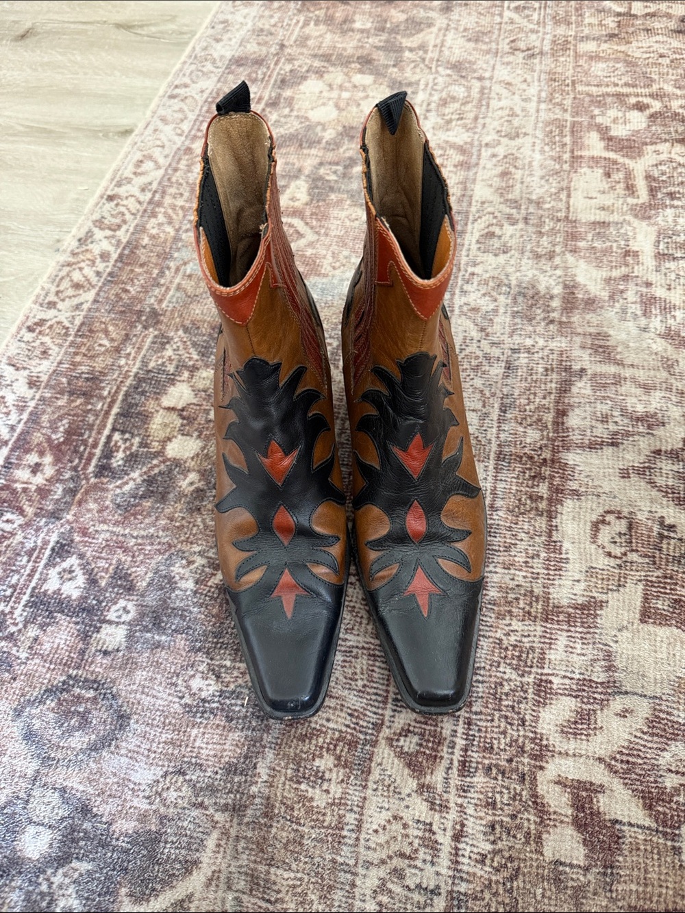 SARTORE Paris Women's Brown & Black Western Ankle Boots with Red Accents